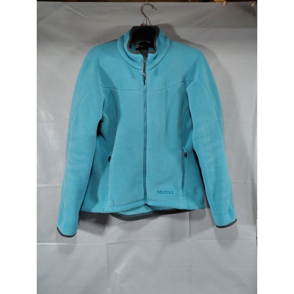 Marmot Zip Front Fleece Jacket Women's LG Blue Polartec Mock Neck Outdoor